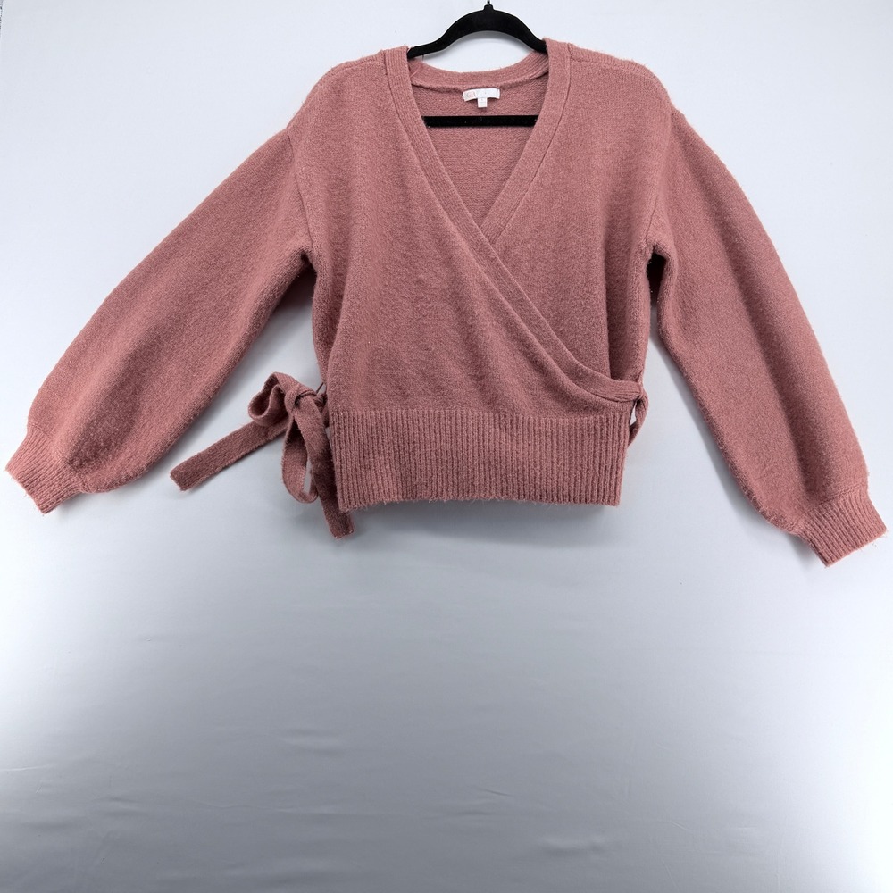 GB Girls Dusty Rose Pink Wrap Front Side Tie Knit Sweater Large